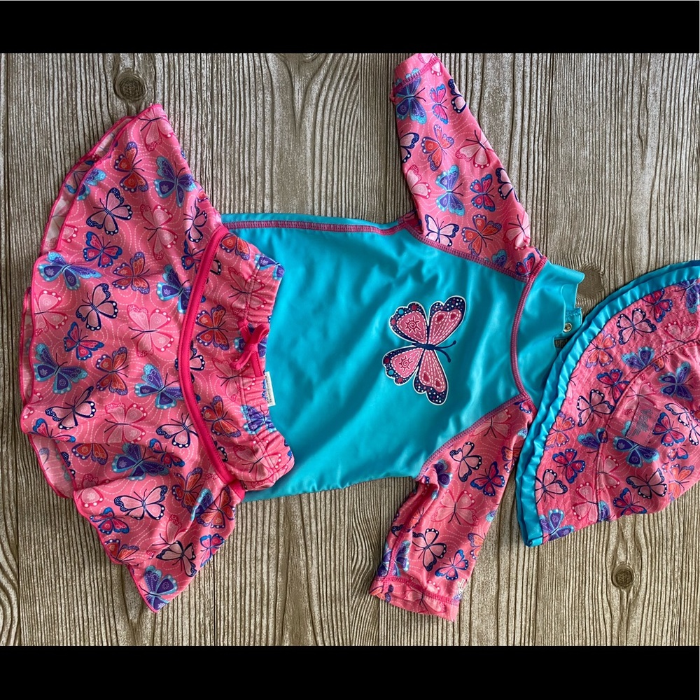 Butterfly print rash guard with hat set